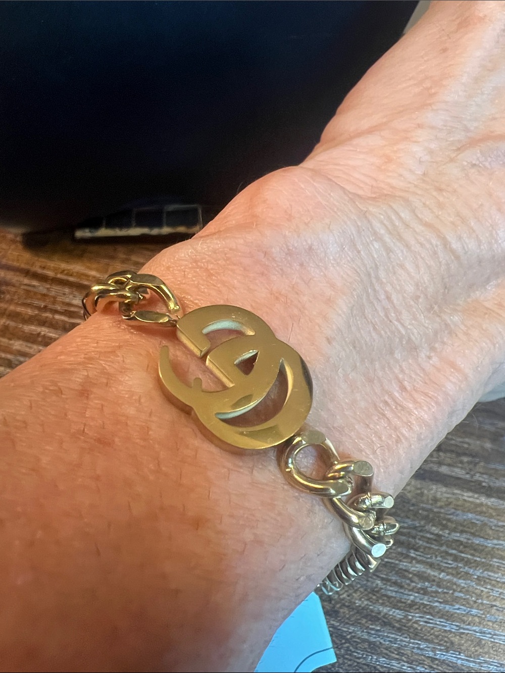 Gold Double C Logo Chain Bracelet